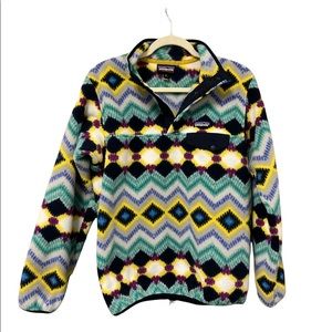 Women's Patagonia Synchilla T Snap Pullover - Colorful Aztec Print Size Large